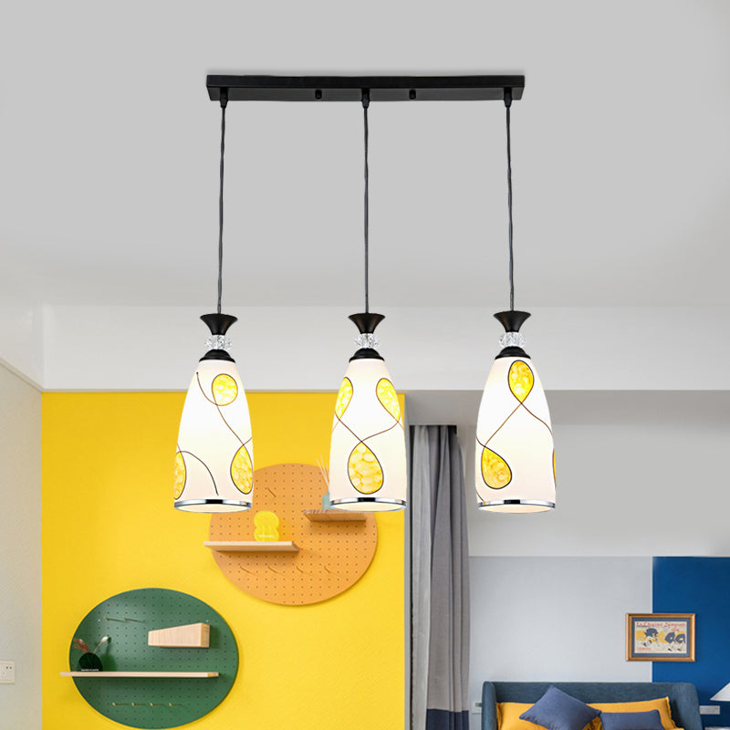 2-Light Modernist Oblog Hanging Pendant Lamp In Black/Chrome With Frosted Glass Drops