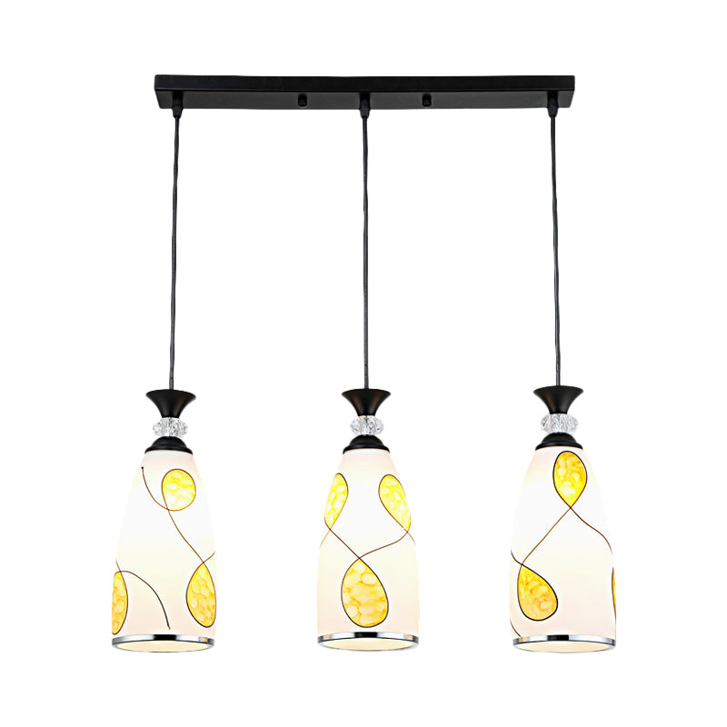 2-Light Modernist Oblog Hanging Pendant Lamp In Black/Chrome With Frosted Glass Drops