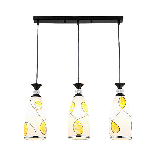 2-Light Modernist Oblog Hanging Pendant Lamp In Black/Chrome With Frosted Glass Drops