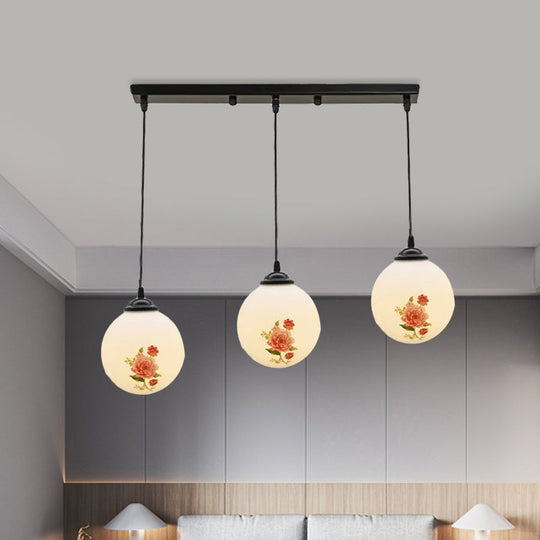 Frosted White Glass Pendant Light With 3 Bulbs - Minimalist Dining Room Lamp