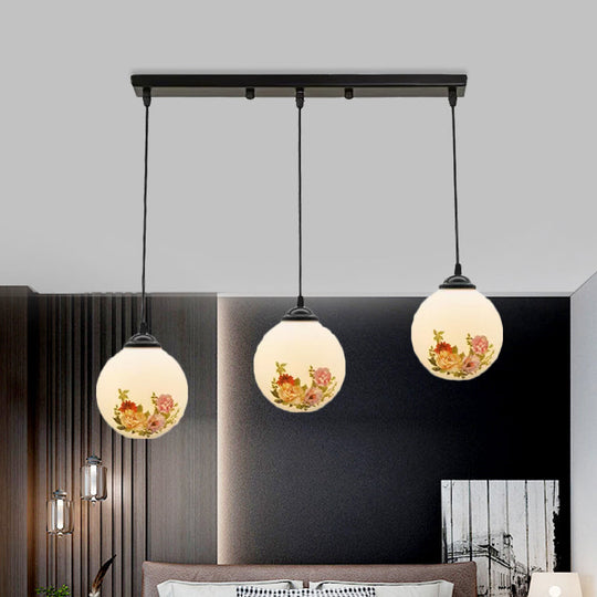 Frosted White Glass Pendant Light With 3 Bulbs - Minimalist Dining Room Lamp