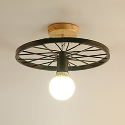 Black Metal Semi Flush Mount Ceiling Light - Chic Industrial Cone/Sputnik Design with Open Cage