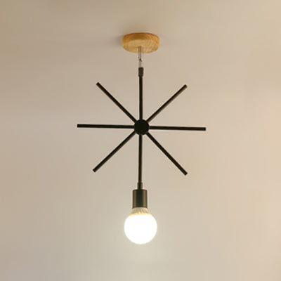 Black Metal Semi Flush Mount Ceiling Light - Chic Industrial Cone/Sputnik Design with Open Cage