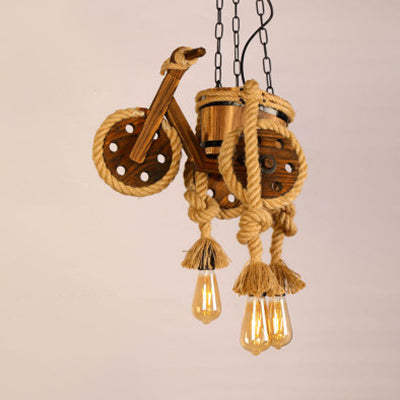 Beige Antique Wood Motor Chandeliers For Hallway Dining Room Ceiling Fixture