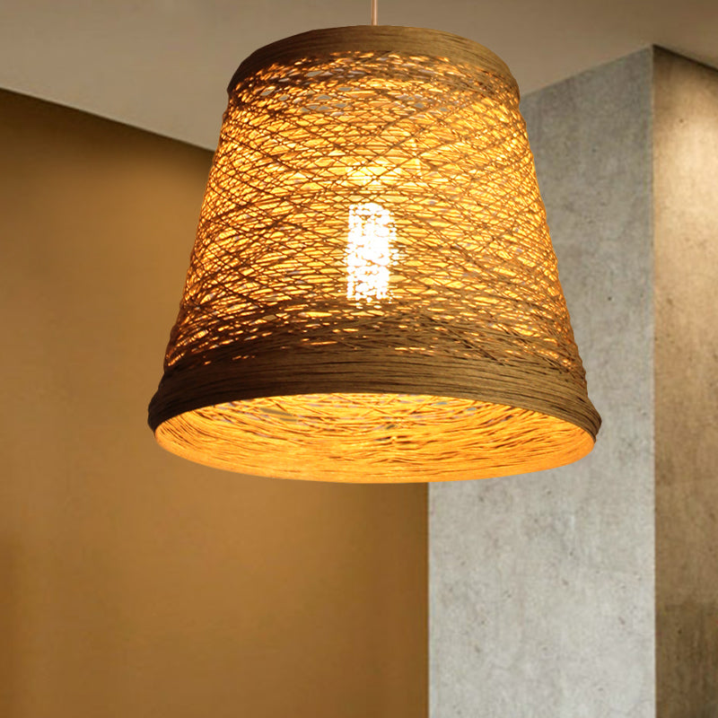 Bamboo Rattan Pendant Light - Stylish Flaxen Hanging Lamp Kit For Restaurants