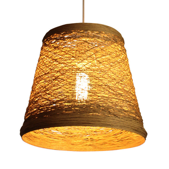 Bamboo Rattan Pendant Light - Stylish Flaxen Hanging Lamp Kit For Restaurants