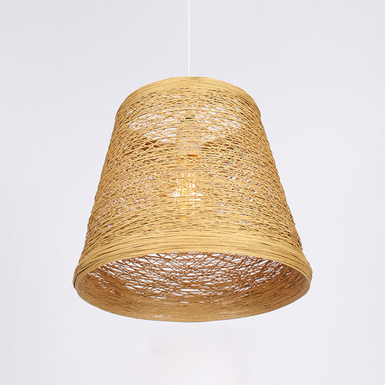 Bamboo Rattan Pendant Light - Stylish Flaxen Hanging Lamp Kit For Restaurants