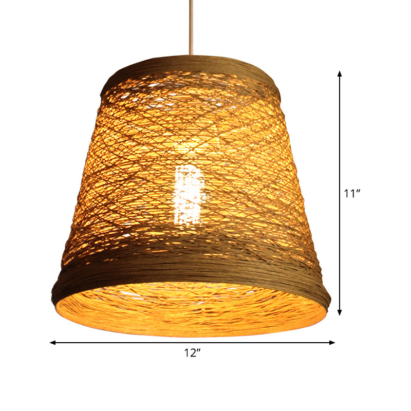 Bamboo Rattan Pendant Light - Stylish Flaxen Hanging Lamp Kit For Restaurants