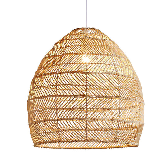 Bamboo Cloche Hanging Light Kit - Tropical Pendant Lighting Fixture (1 Head 14/18 Wide) Beige