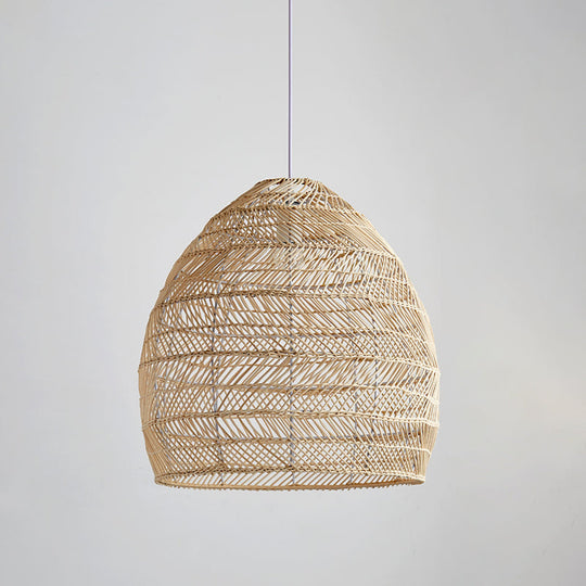 Bamboo Cloche Hanging Light Kit - Tropical Pendant Lighting Fixture (1 Head 14/18 Wide) Beige