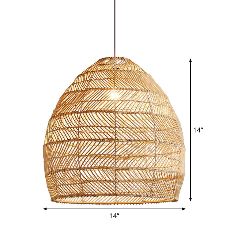 Bamboo Cloche Hanging Light Kit - Tropical Pendant Lighting Fixture (1 Head 14/18 Wide) Beige