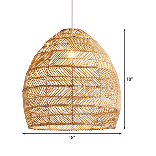 Bamboo Cloche Hanging Light Kit - Tropical Pendant Lighting Fixture (1 Head 14/18 Wide) Beige