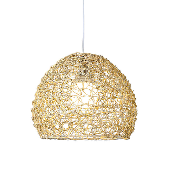 Sleek Bamboo Beige Pendant Light For Dining Room - Hemispherical Pendulum Design