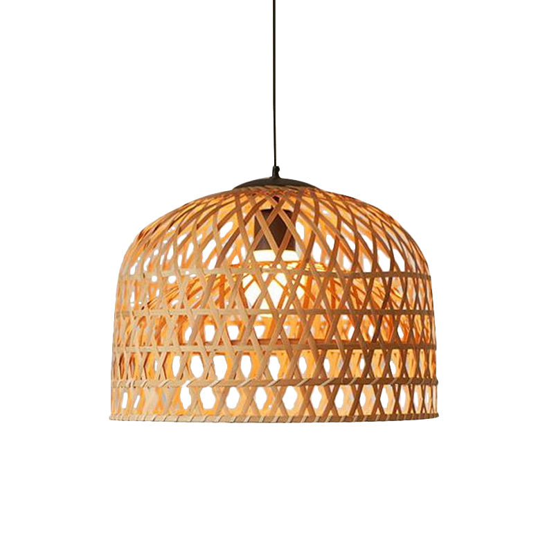 Cross Woven Bamboo 2-Layer Pendant Light For Kitchen Ceiling - Asia In Beige