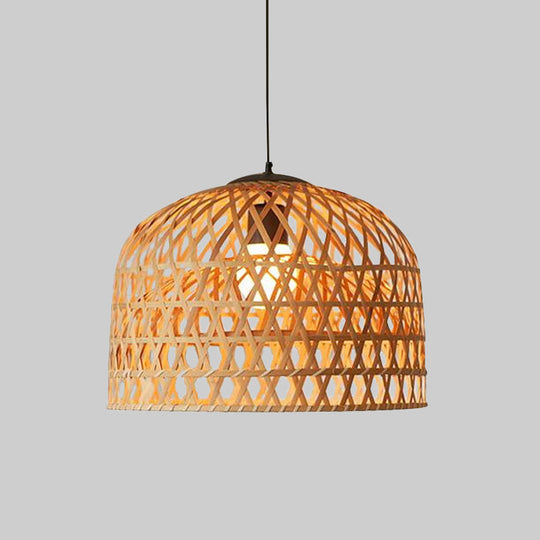 Cross Woven Bamboo 2-Layer Pendant Light For Kitchen Ceiling - Asia In Beige