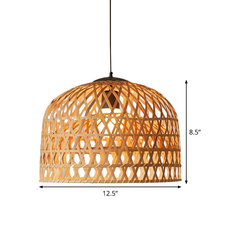 Cross Woven Bamboo 2-Layer Pendant Light For Kitchen Ceiling - Asia In Beige