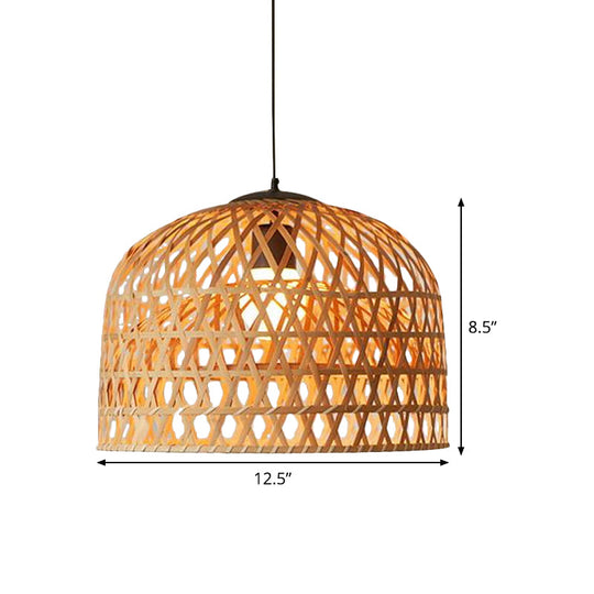 Cross Woven Bamboo 2-Layer Pendant Light For Kitchen Ceiling - Asia In Beige