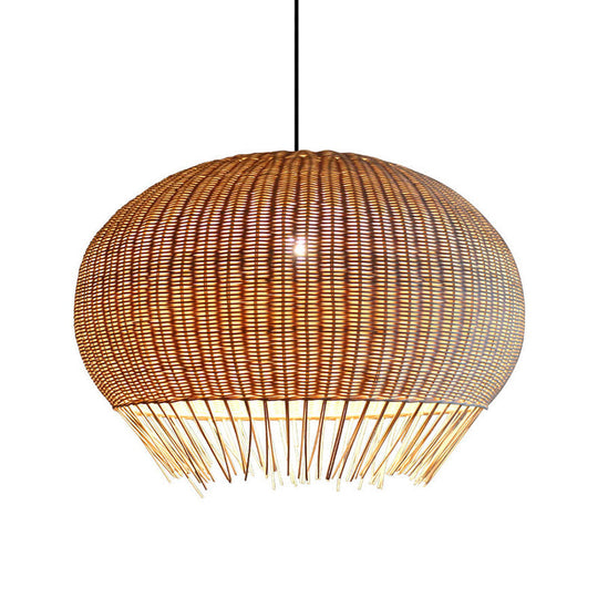 Sleek Bamboo Pendant Light With Asian Fringe Detail - Beige