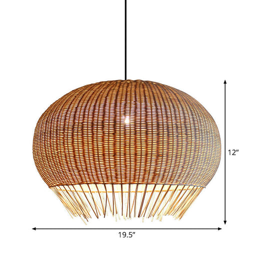 Sleek Bamboo Pendant Light With Asian Fringe Detail - Beige