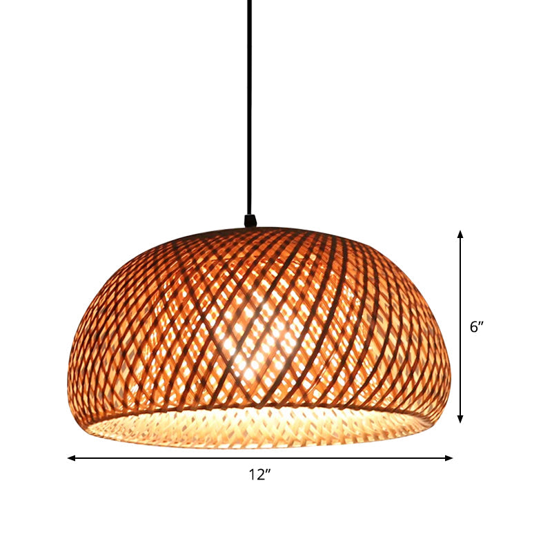 Dual Dome Bamboo Hanging Light - 12/15 Wide Pendant Lamp Beige Shade Asian-Inspired Parlor Lighting