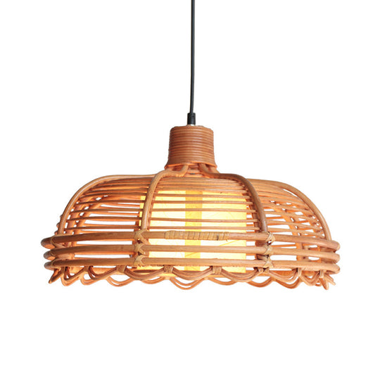 Bamboo Braided Drop Lamp | Chinese Style Ceiling Pendant With Cylinder Shade 1-Head Beige Shallow