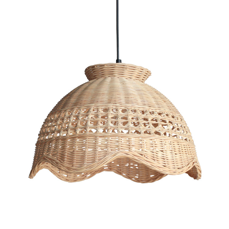 Modern Bamboo Domed Pendant: Stylish Dining Table Lighting Fixture With Scalloped Edge