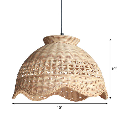 Modern Bamboo Domed Pendant: Stylish Dining Table Lighting Fixture With Scalloped Edge