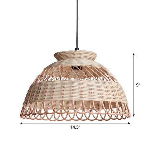 Scalloped Bamboo Pendant Light - Single-Bulb Ceiling Lamp In Khaki