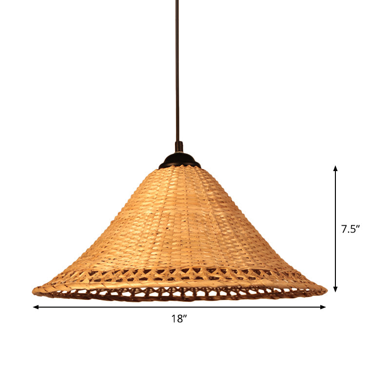 Natural Bamboo Hanging Pendant Lamp: Asia Cone Hat Design Brown Ideal For Dining Room Ceiling