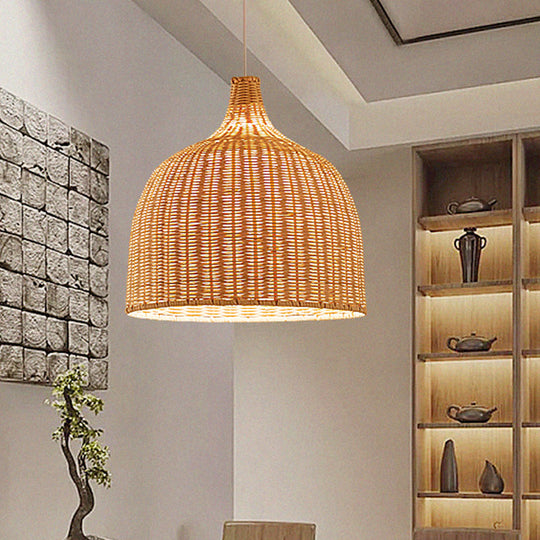 Beige Bamboo Ceiling Pendant Lamp - Asian Style Hanging Light Fixture 1 11 Or 18 Wide