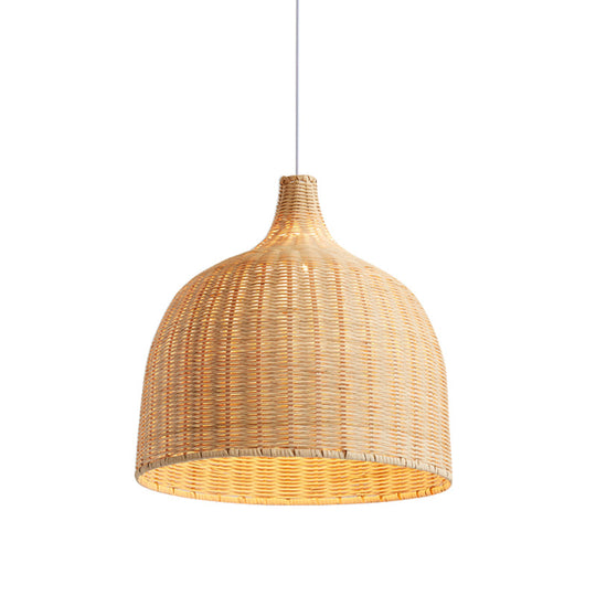 Beige Bamboo Ceiling Pendant Lamp - Asian Style Hanging Light Fixture 1 11 Or 18 Wide