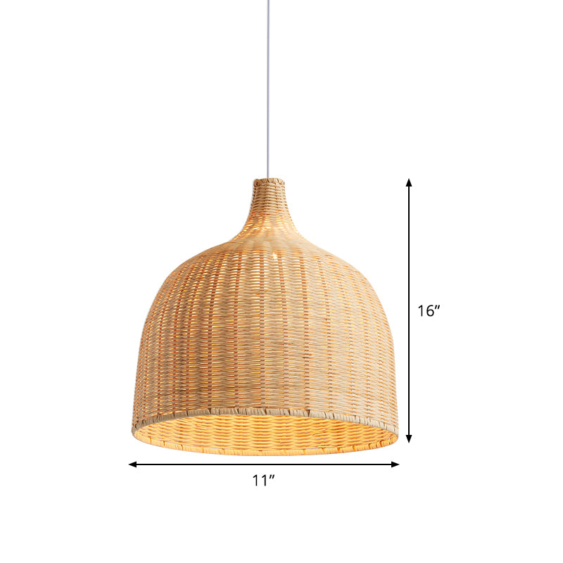 Beige Bamboo Ceiling Pendant Lamp - Asian Style Hanging Light Fixture 1 11 Or 18 Wide