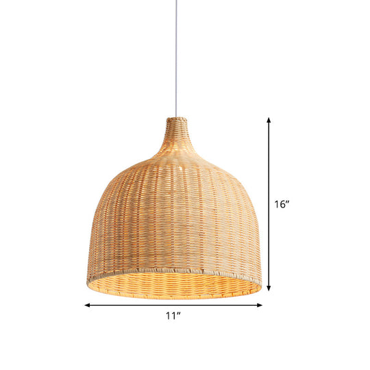 Beige Bamboo Ceiling Pendant Lamp - Asian Style Hanging Light Fixture 1 11 Or 18 Wide