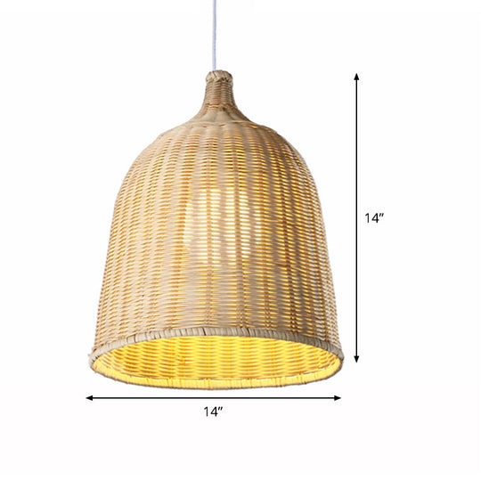 Bamboo Bell Drop Pendant Light Beige 12/14 Inch Wide