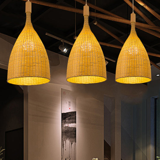 Asia Beige Pendant Light: Single Restaurant Suspension Lamp With Bamboo Funnel Shade