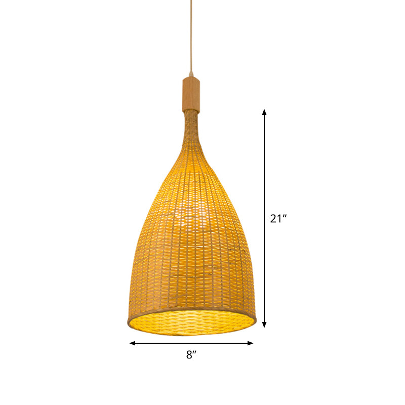 Asia Beige Pendant Light: Single Restaurant Suspension Lamp With Bamboo Funnel Shade