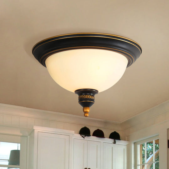 Black Dome Flush Mount Ceiling Light with Traditional Opal Glass and 3 Bulbs – Perfect for Living Room