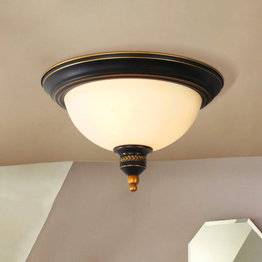 Black Dome Flush Mount Ceiling Light With Traditional Opal Glass And 3 Bulbs Perfect For Living Room