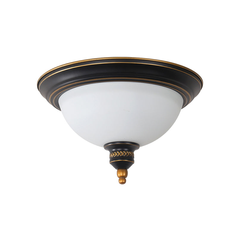 Black Dome Flush Mount Ceiling Light with Traditional Opal Glass and 3 Bulbs – Perfect for Living Room