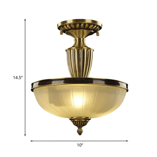 Retro Dome Glass Ceiling Light with Gold Metal Rod - 2-Bulb Semi Mount Lighting