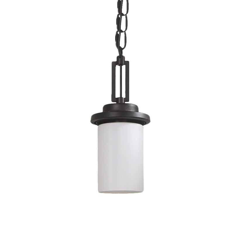 Vintage White Glass Cylinder Pendant Light With 1 Head For Down Lighting In Corridors