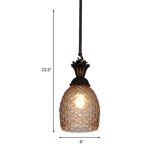 Black Retro Pineapple Pendant Ceiling Light - Prismatic Glass Hanging Lamp For Restaurants 1 Bulb