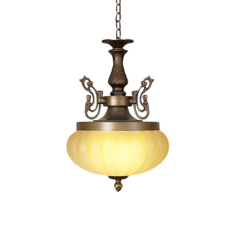 Traditional Bronze 3-Head Pumpkin Chandelier With Frosted Glass Stylish Suspended Lighting Fixture