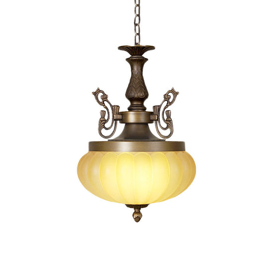 Traditional Bronze 3-Head Pumpkin Chandelier With Frosted Glass Stylish Suspended Lighting Fixture