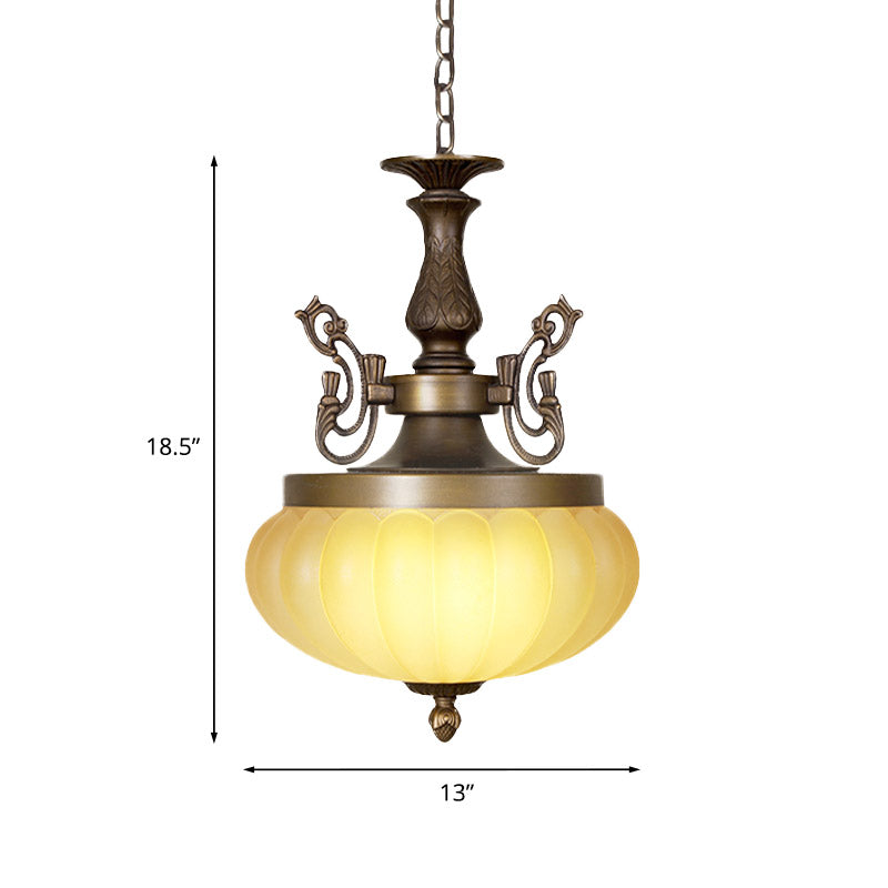 Traditional Bronze 3-Head Pumpkin Chandelier With Frosted Glass Stylish Suspended Lighting Fixture