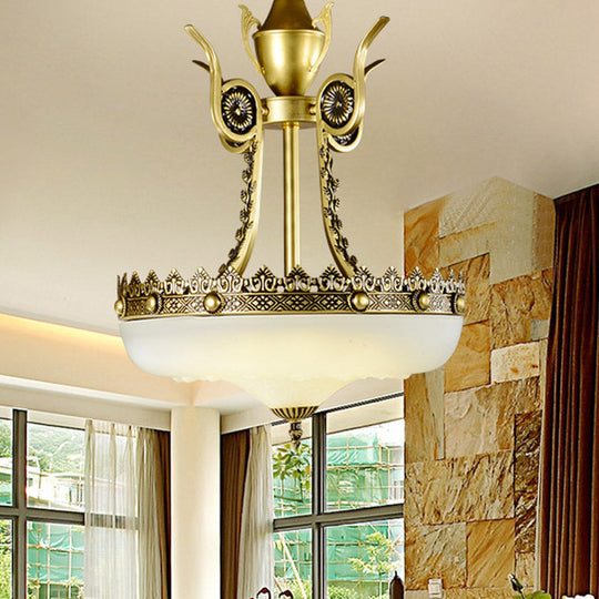 Traditional Cream Glass Inverted Chandelier - 12/16 Width 3 Lights Beige/Brass Perfect For Dining