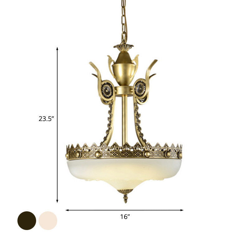 Traditional Cream Glass Inverted Chandelier - 12/16 Width 3 Lights Beige/Brass Perfect For Dining