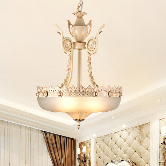 Traditional Cream Glass Inverted Chandelier - 12/16 Width 3 Lights Beige/Brass Perfect For Dining