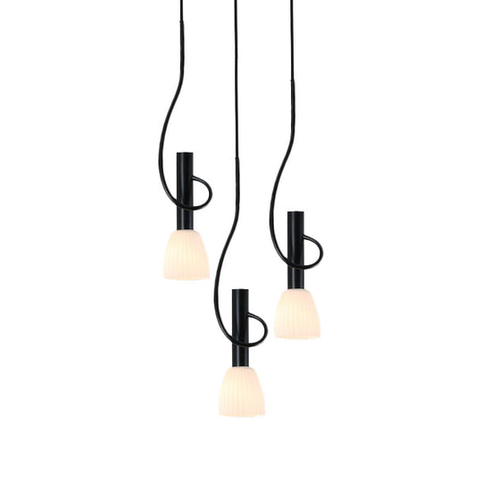 Opal Glass Hanging Lamp With Black Traditional Bud Clusters - 3/6 Head Pendant Round/Linear Canopy