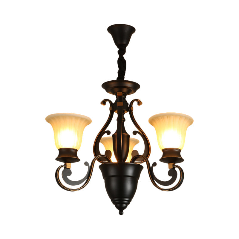 Modern Black Ceiling Chandelier With Frosted Glass Shades - 3/5-Light Up/Down Hanging Lamp Kit